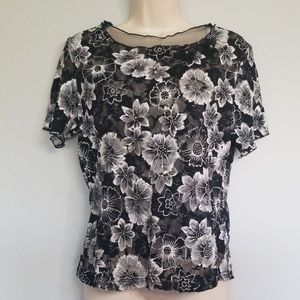 Rossi Roma sheer black & white floral top